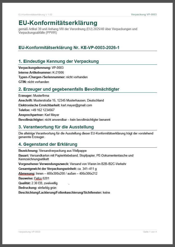 Konformitätserklärung (mit Ihren Daten)